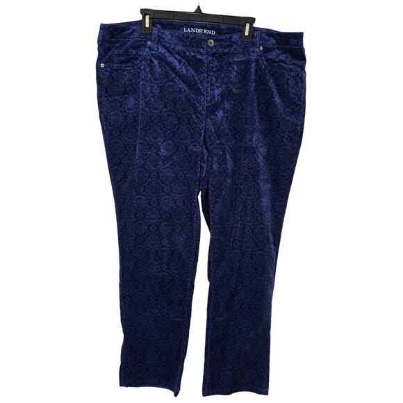 Lands End Velvet Pants Women's 20W Blue Medallion Straight Leg Festive Autumn - Picture 1 of 9